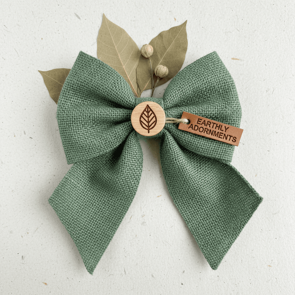 Close-up of sustainable material hair bow with natural finish